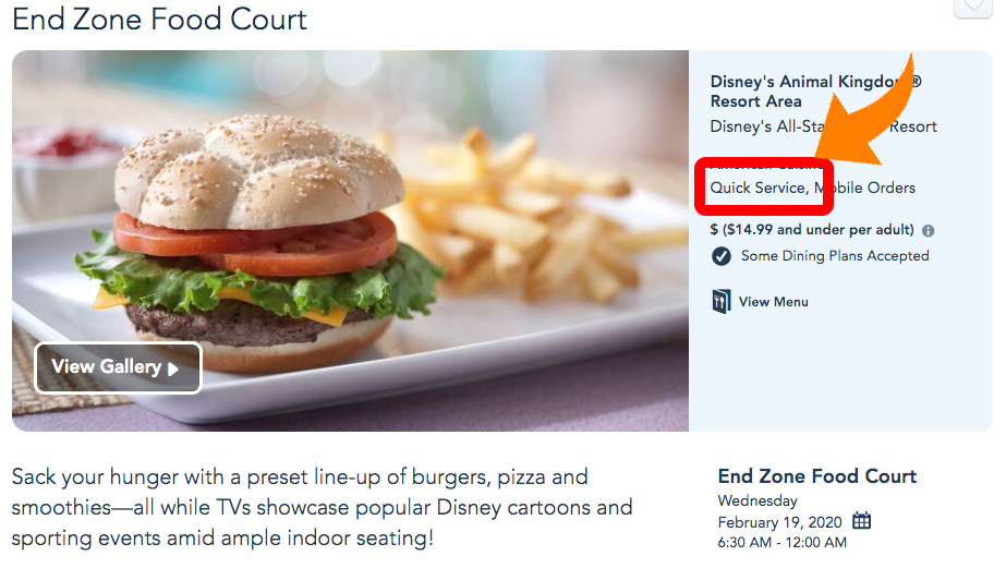 Disney World 餐廳頁面